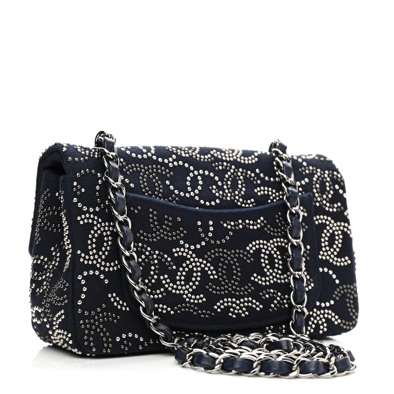 Chanel Canvas Studded Mini Rectangular Flap Navy 3 of 11