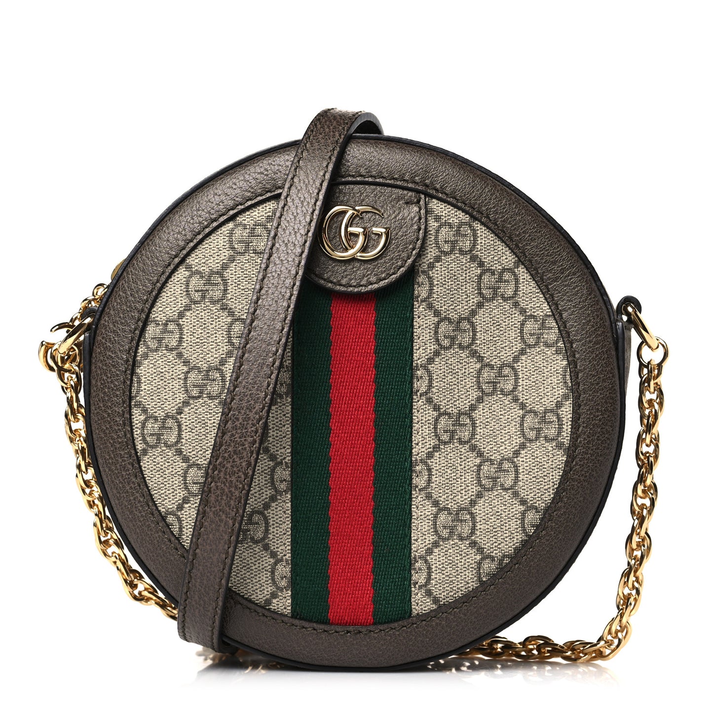 GG Supreme Monogram Web Mini Ophidia Round Shoulder Bag Brown