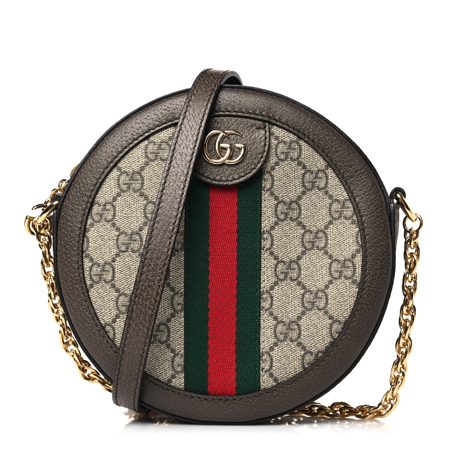 Gucci GG Supreme Monogram Web Mini Ophidia Round Shoulder Bag Brown 1 of 9