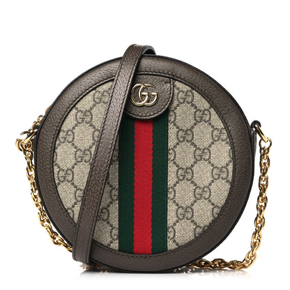 Gucci GG Supreme Monogram Web Mini Ophidia Round Shoulder Bag Brown 1 of 9