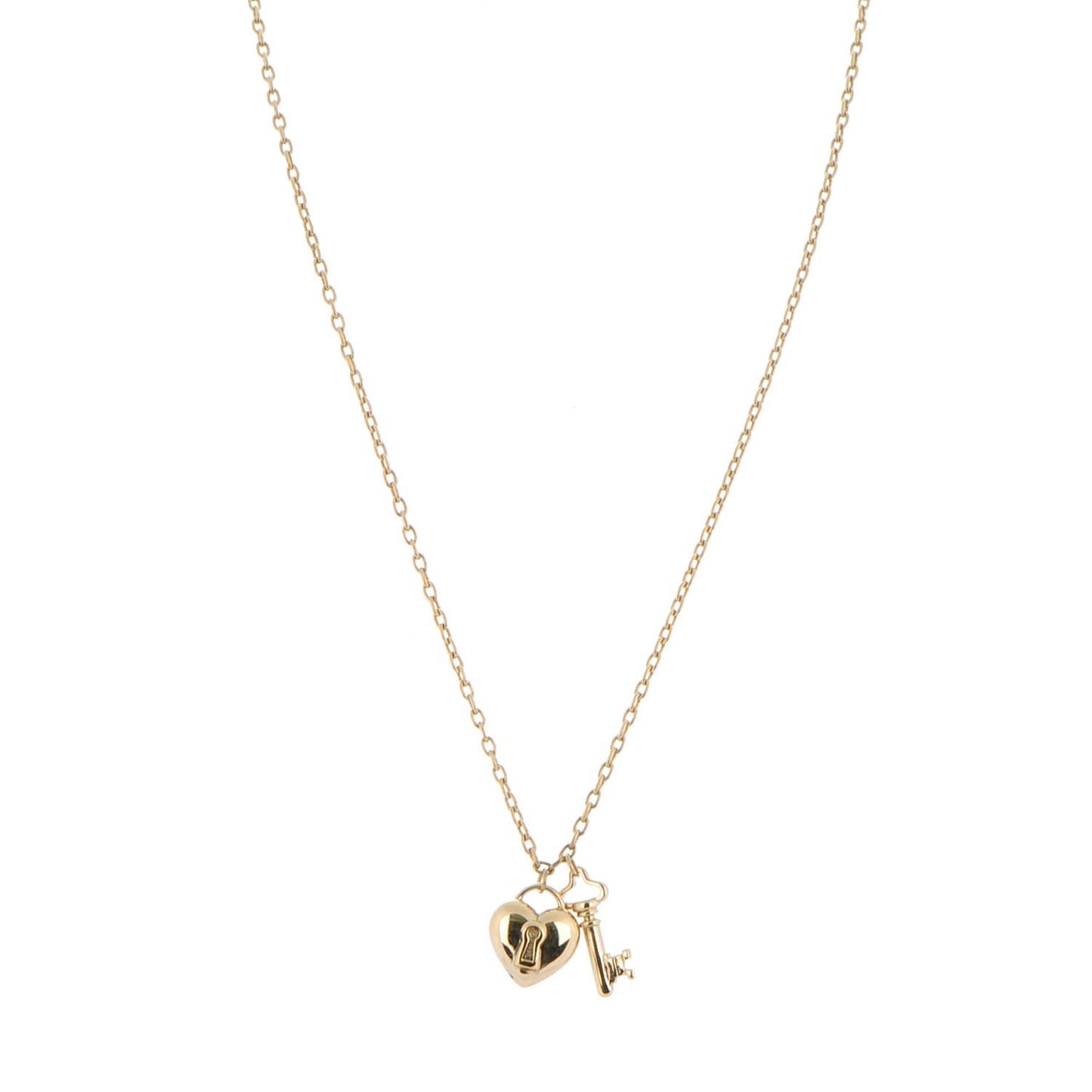 18K Yellow Gold Heart Lock Pendant Necklace
