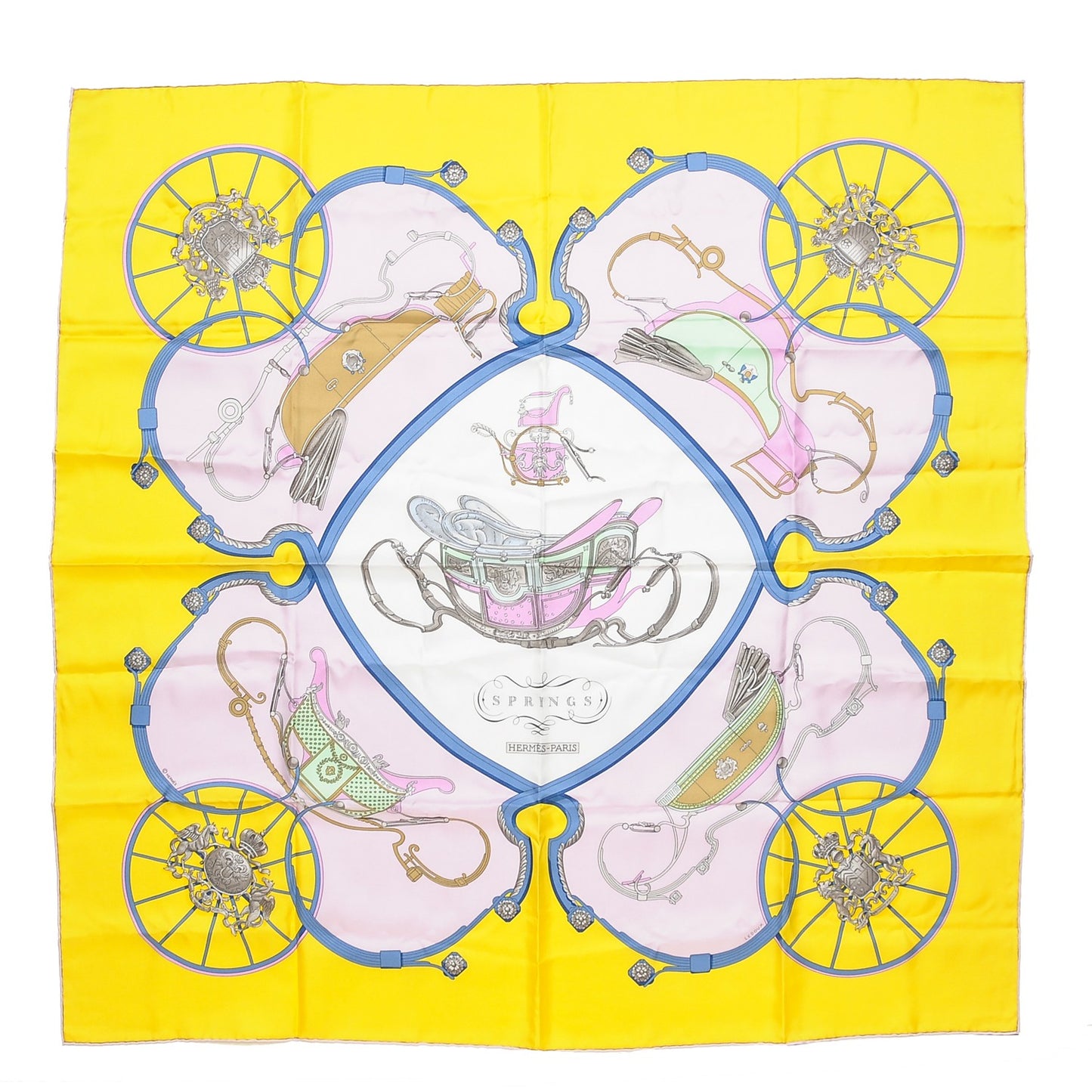 Silk Springs Scarf 90 Jaune Citron Parme Blanc