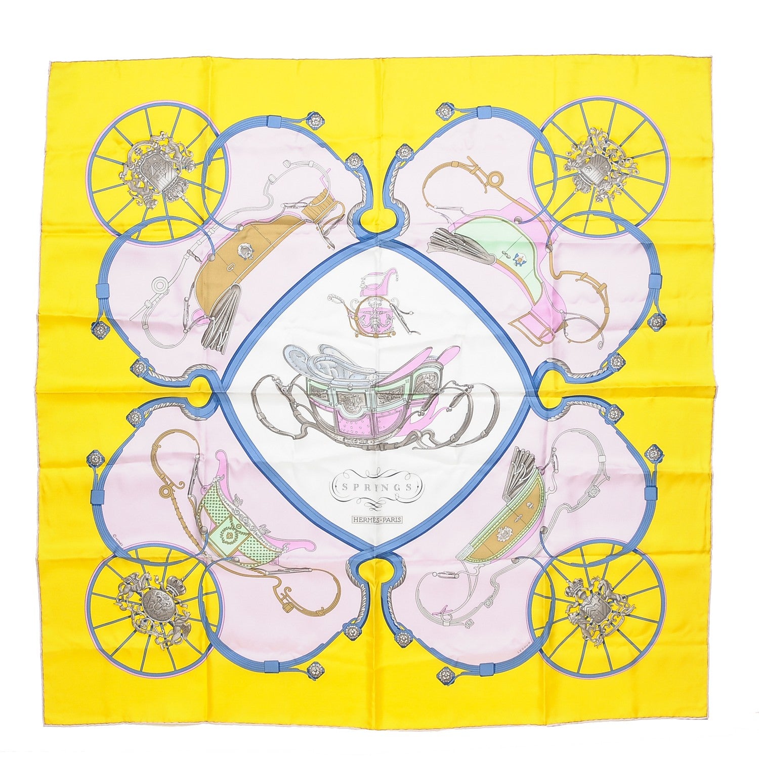 Hermes Silk Springs Scarf 90 Jaune Citron Parme Blanc 1 of 8