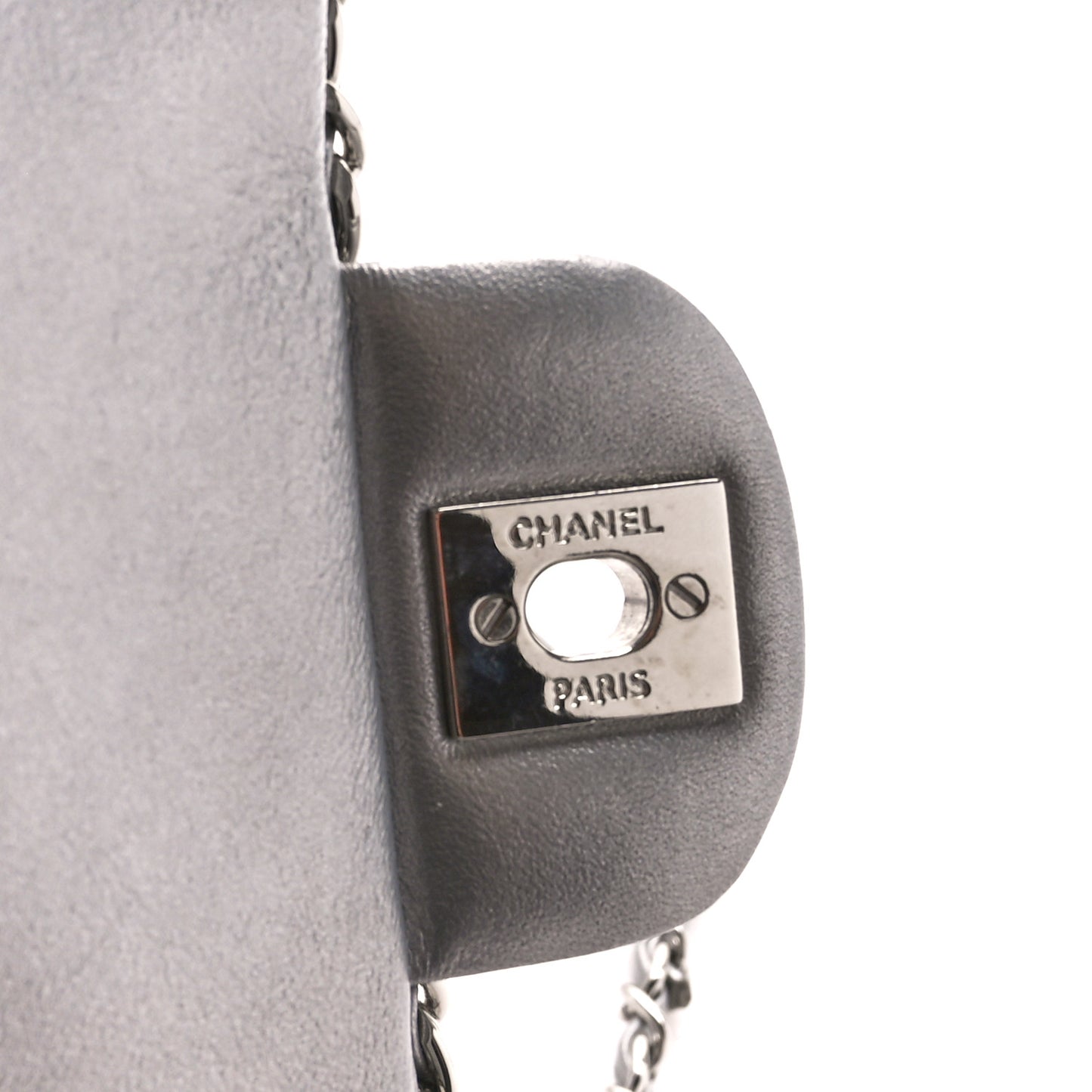 Metallic Lambskin Medium Chain All Over Flap Silver