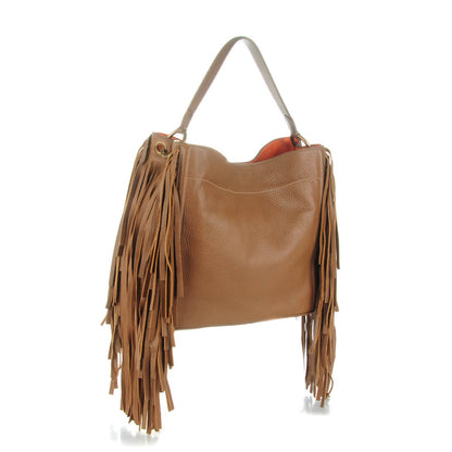 Prada Cervo Deerskin Fringe Hobo Cammello 3 of 8