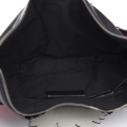 Alexander McQueen Lambskin Applique Lotus Flower De Manta Clutch Black Red 4 of 8
