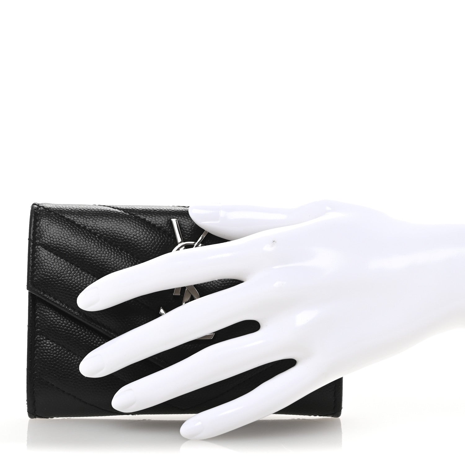 Saint Laurent Grain De Poudre Matelasse Chevron Small Monogram Envelope Wallet Black 2 of 9