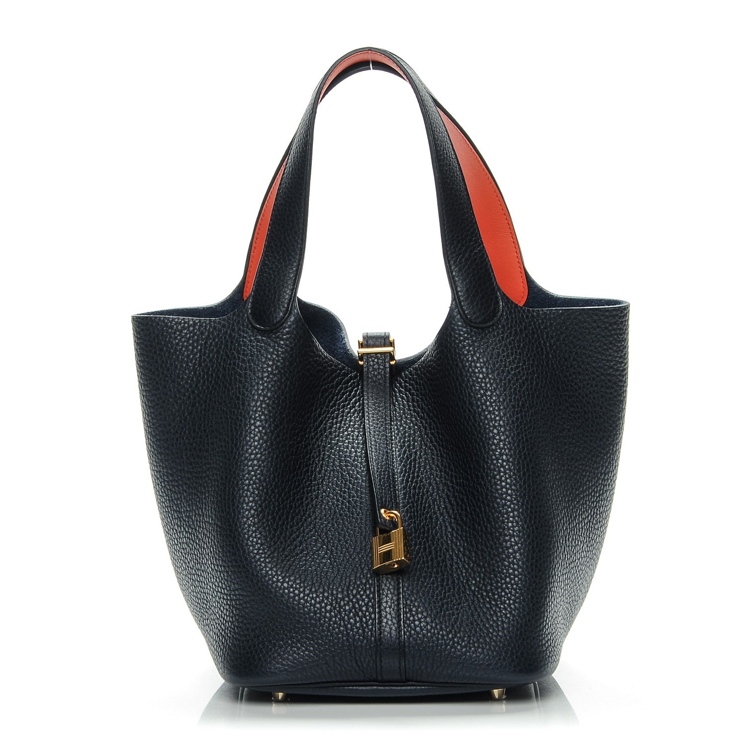 Hermes Taurillon Clemence Picotin Lock 22 MM Bleu Indigo Orange Poppy 1 of 7