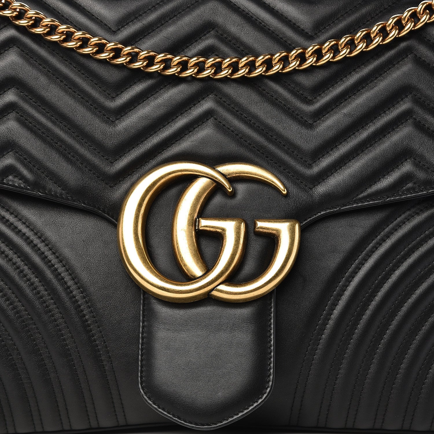 Gucci Calfskin Matelasse Maxi GG Marmont Top Handle Shoulder Bag Black 16 of 16