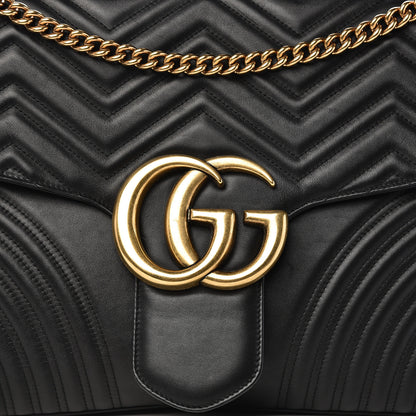 Gucci Calfskin Matelasse Maxi GG Marmont Top Handle Shoulder Bag Black 16 of 16
