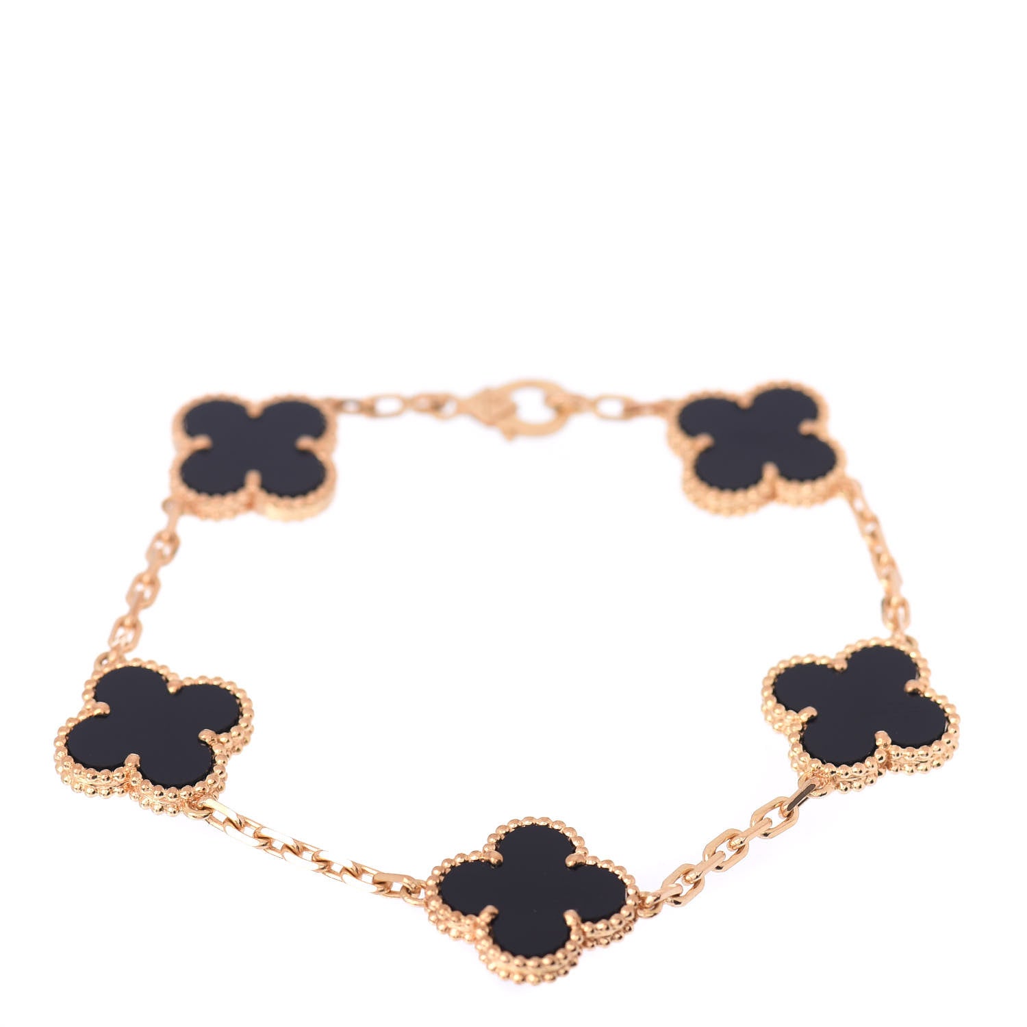 Van Cleef & Arpels 18K Yellow Gold Black Onyx 5 Motifs Vintage Alhambra Bracelet 1 of 5