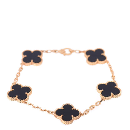 Van Cleef & Arpels 18K Yellow Gold Black Onyx 5 Motifs Vintage Alhambra Bracelet 1 of 5