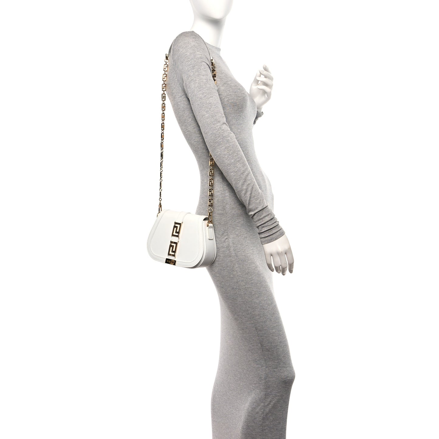 Calfskin Small Greca Goddess Shoulder Bag Optical White