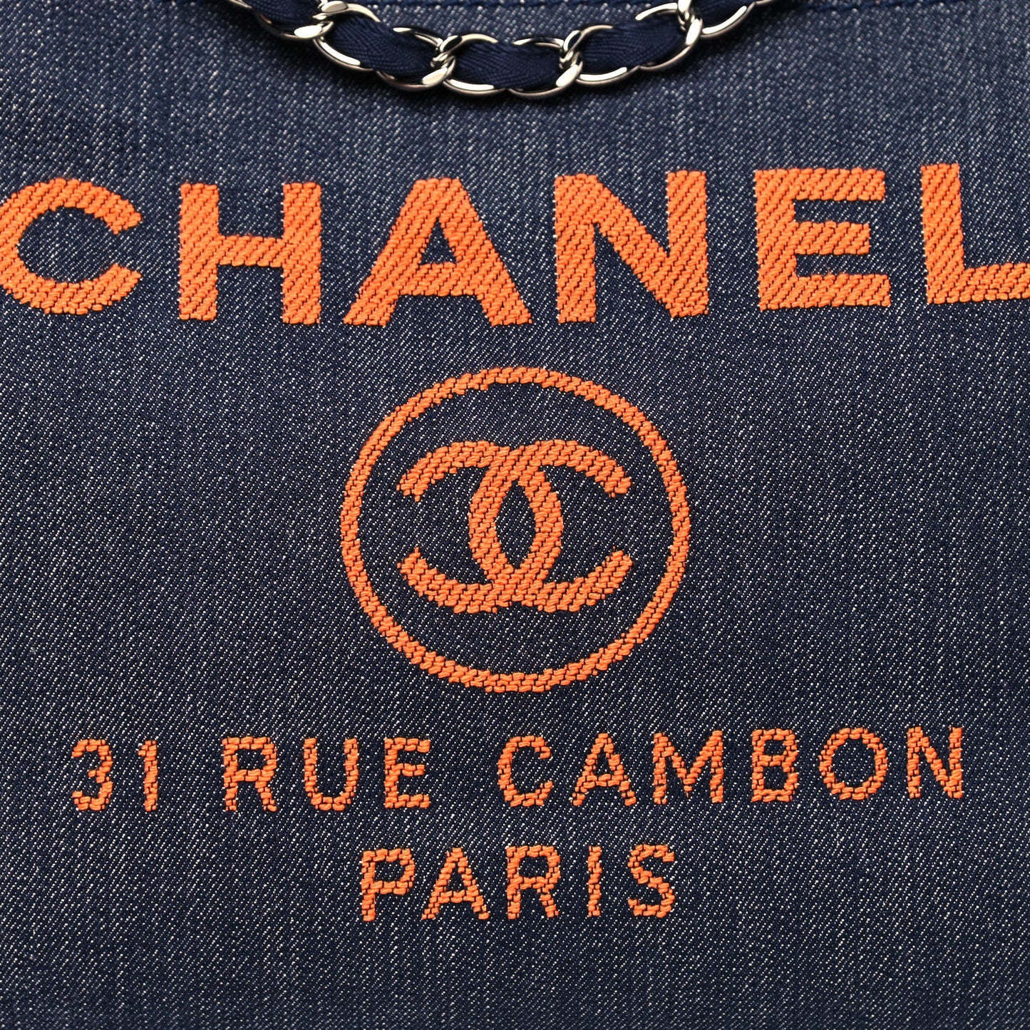 Denim Medium Deauville Tote Blue Orange