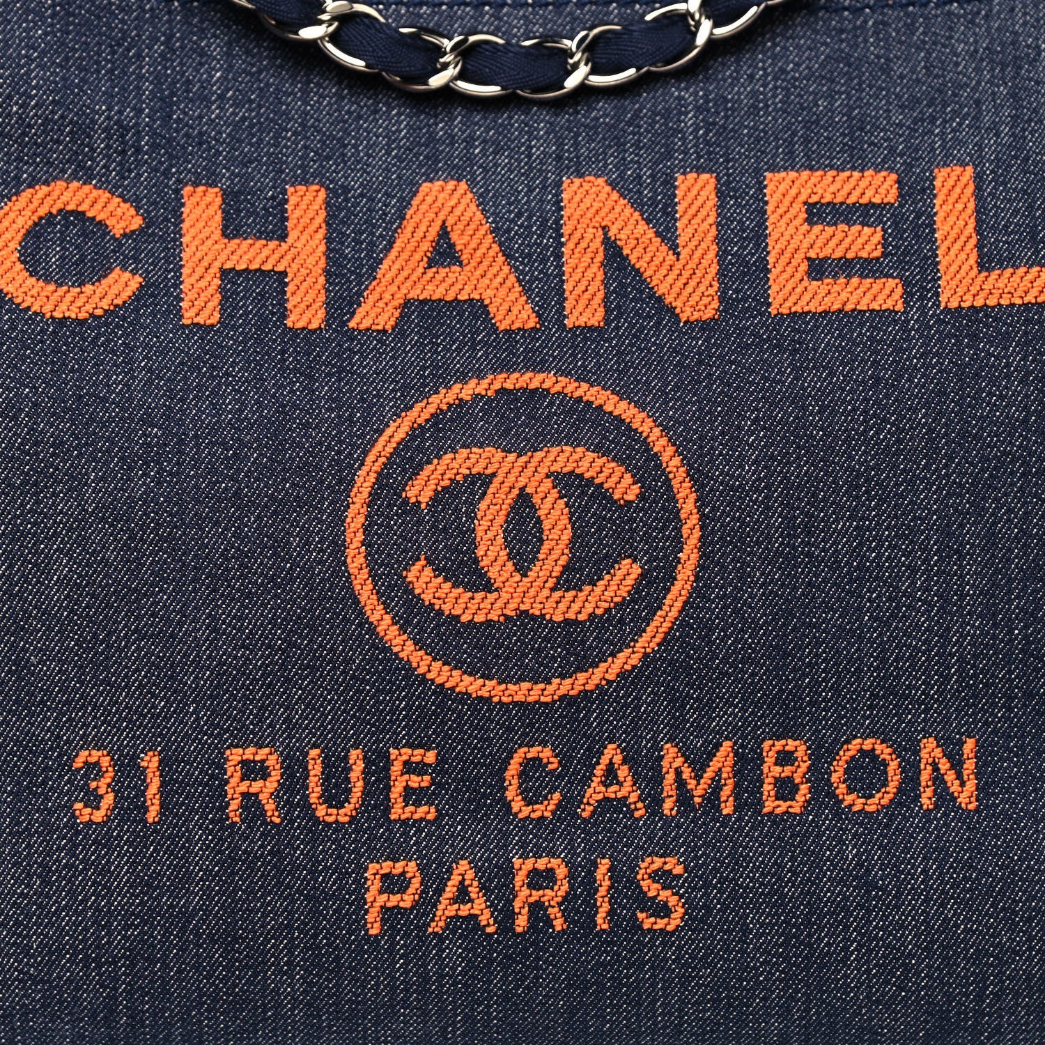 Chanel Denim Medium Deauville Tote Blue Orange 8 of 17