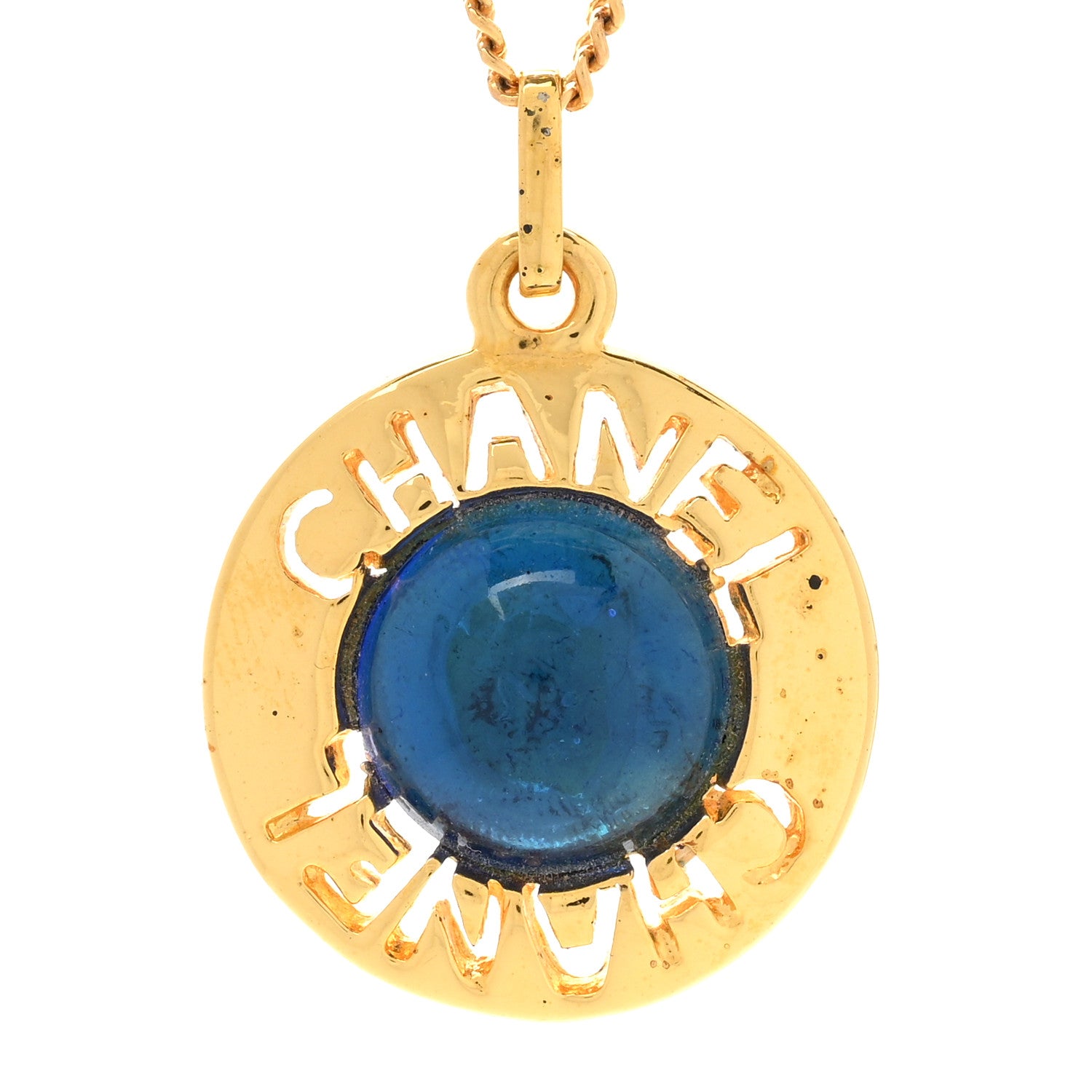 Chanel Metal Gripoix Poured Glass Pendant Necklace Gold Blue 4 of 8