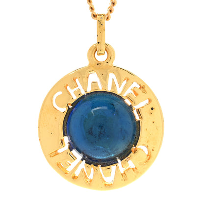 Chanel Metal Gripoix Poured Glass Pendant Necklace Gold Blue 4 of 8