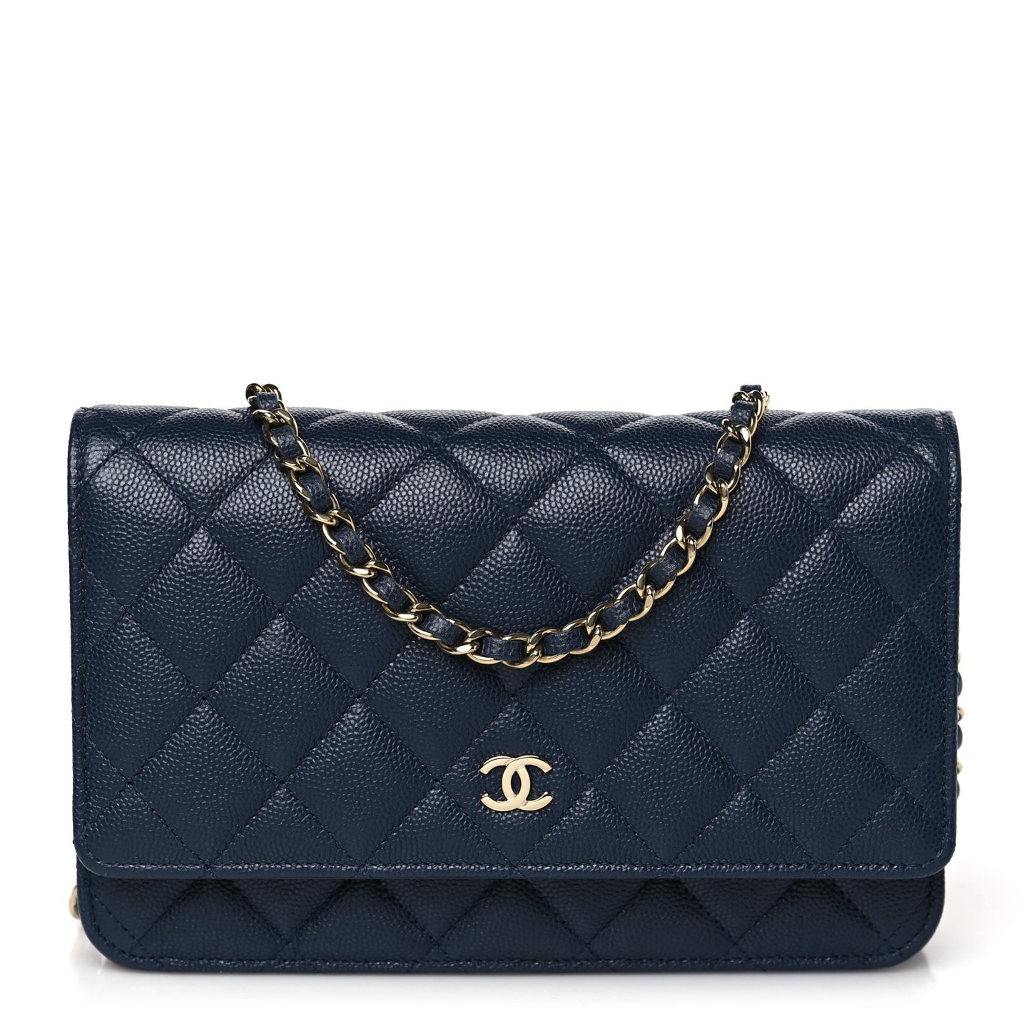 Caviar Quilted Wallet on Chain WOC Navy Blue