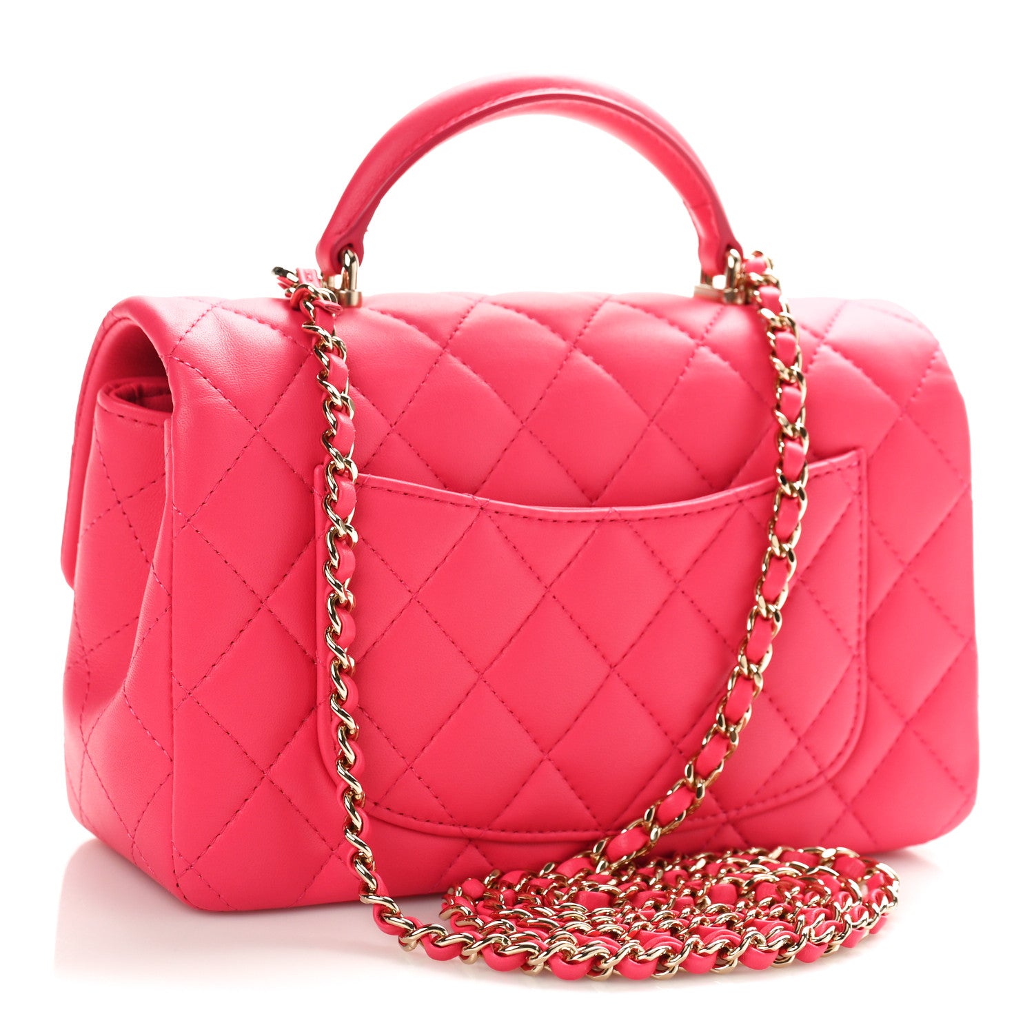 Chanel Lambskin Quilted Mini Top Handle Rectangular Flap Dark Pink 2 of 9
