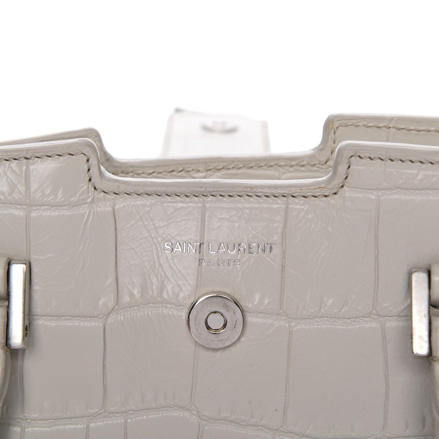 Calfskin Crocodile Embossed Baby Monogram Cabas Gris Perle