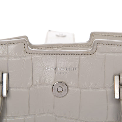 Saint Laurent Calfskin Crocodile Embossed Baby Monogram Cabas Gris Perle 10 of 11
