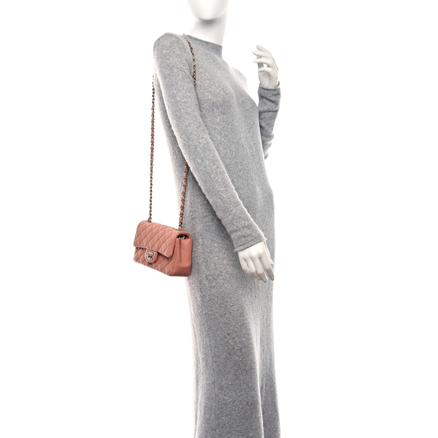 Lambskin Quilted Mini Rectangular Flap Light Pink