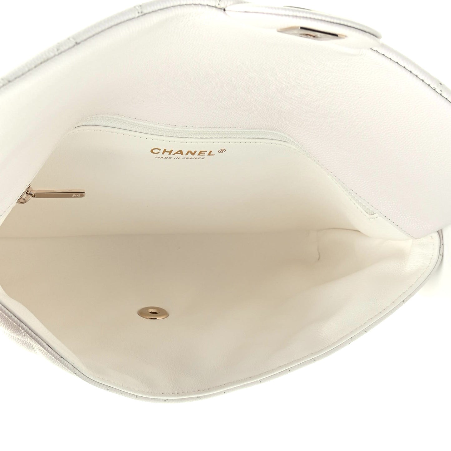 Caviar Quilted Flap Clutch White