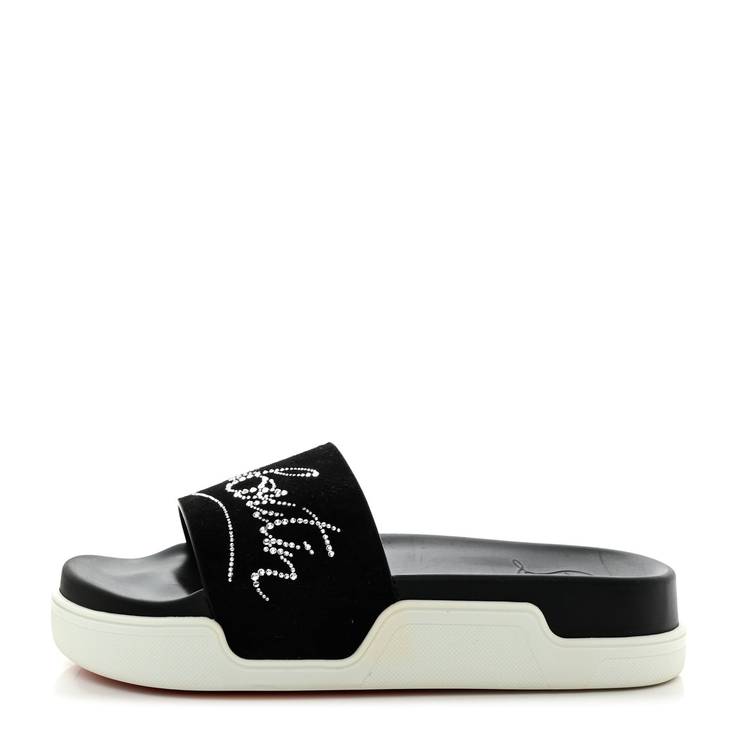 CHRISTIAN LOUBOUTIN Veau Velours Strass Dear Pool Flat Platform Slide Sandal 38.5 Black
