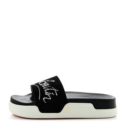 Christian Louboutin CHRISTIAN LOUBOUTIN Veau Velours Strass Dear Pool Flat Platform Slide Sandal 38.5 Black 1 of 8