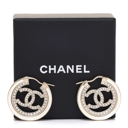 Chanel Metal Crystal Strass CC Hoop Earrings Gold 5 of 5