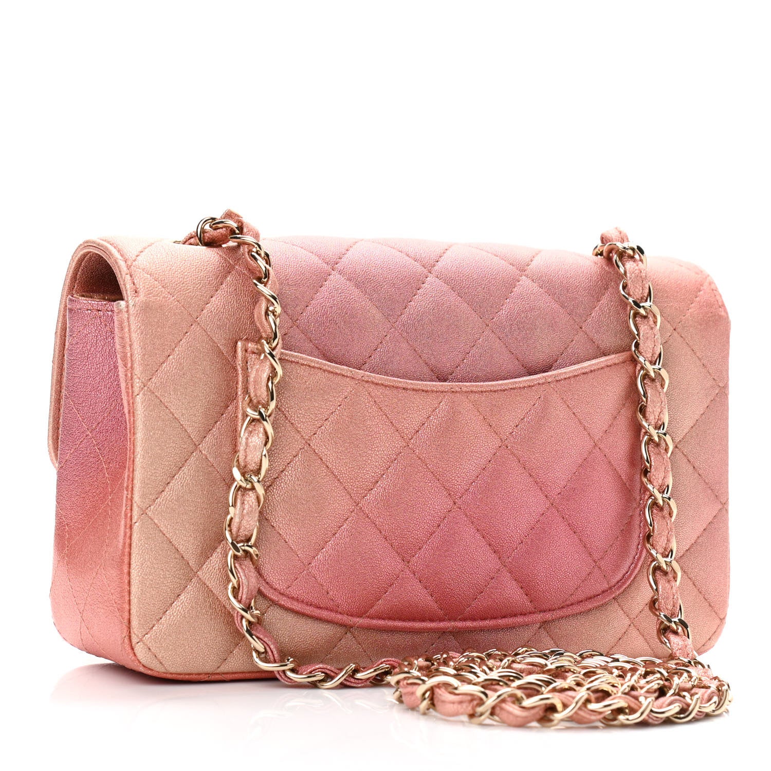 Chanel Metallic Lambskin Quilted Ombre Mini Rectangular Flap Pink 3 of 11