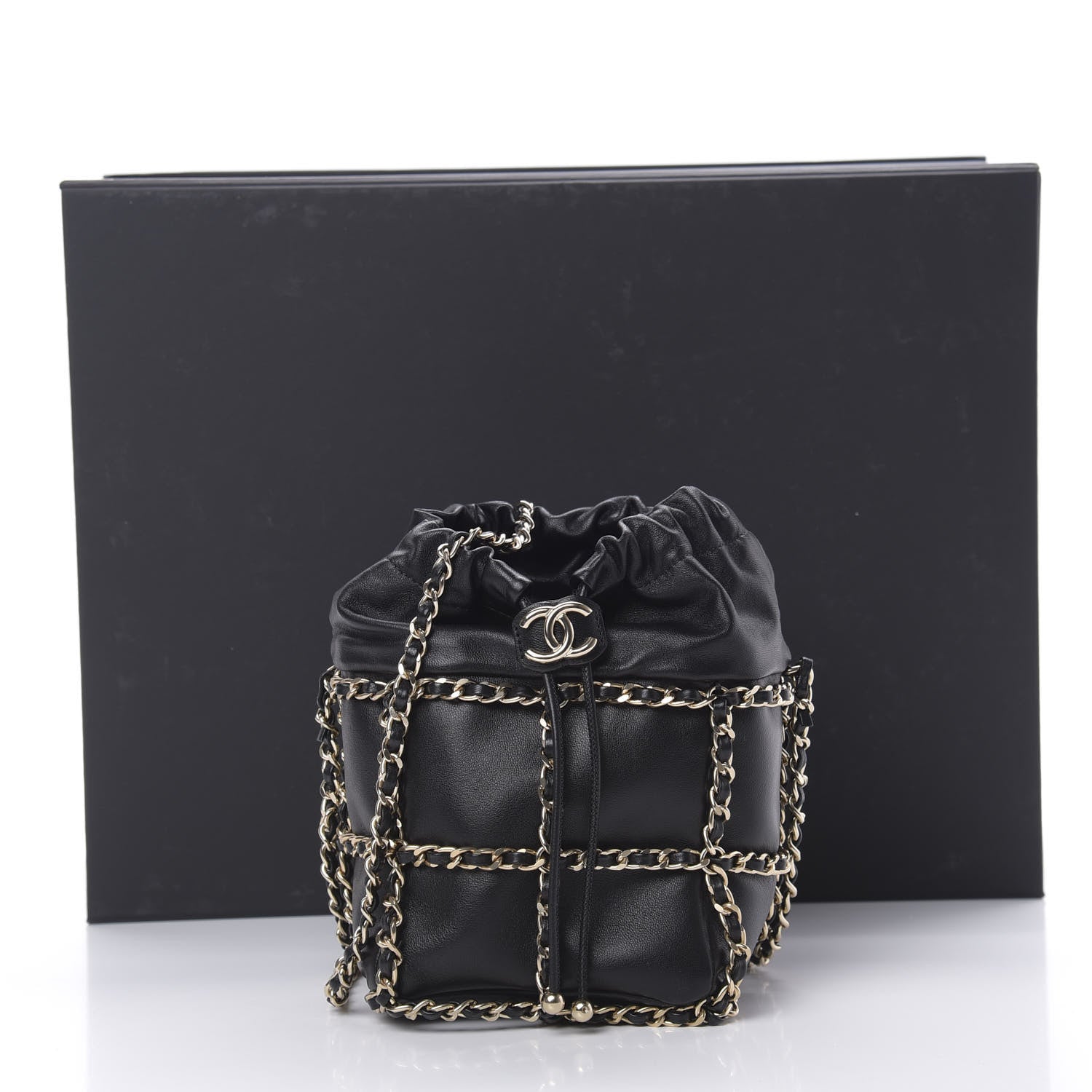 Chanel Lambskin Bucket Chain Drawstring Bag Black 11 of 11