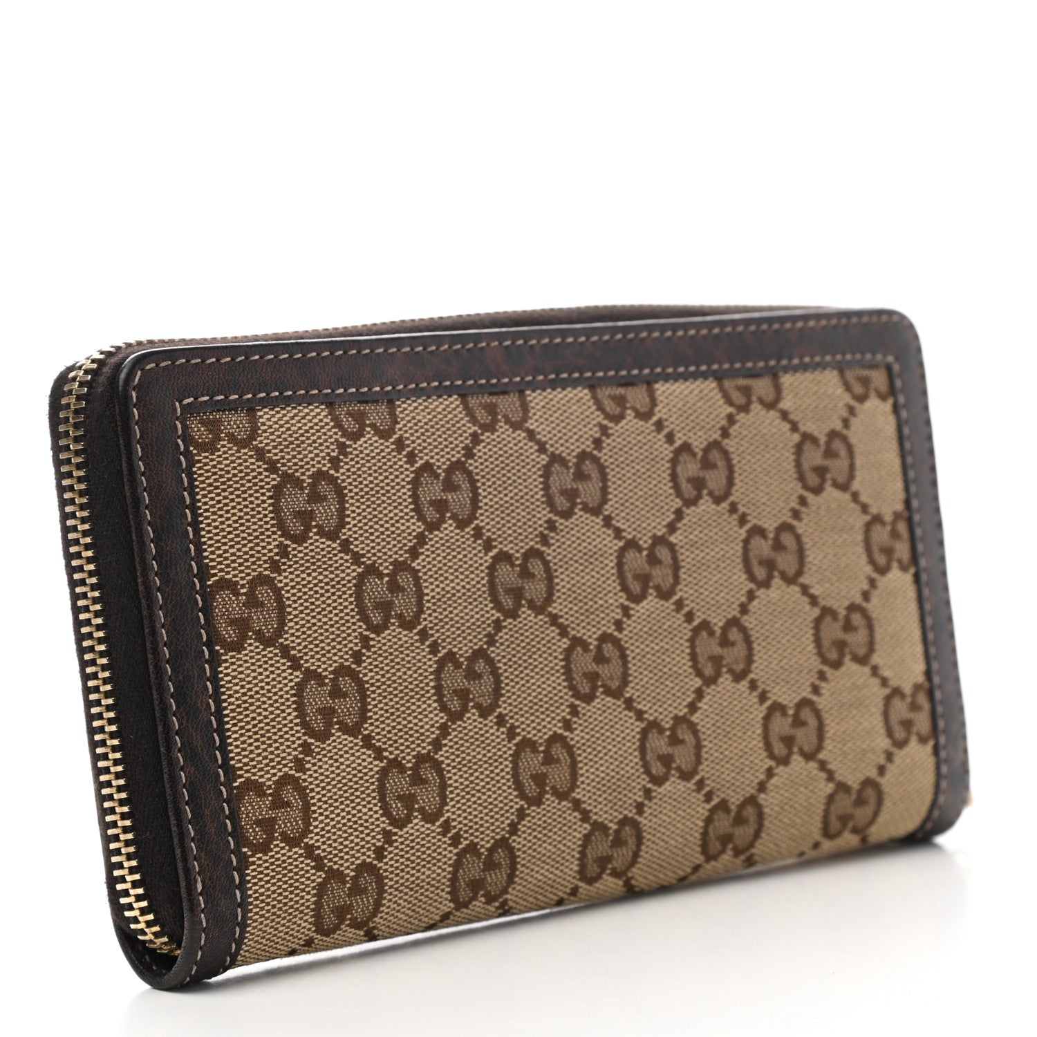 Gucci Monogram Calfskin Bamboo Tassel Zip Around Wallet Beige Ebony Chocolate 3 of 6