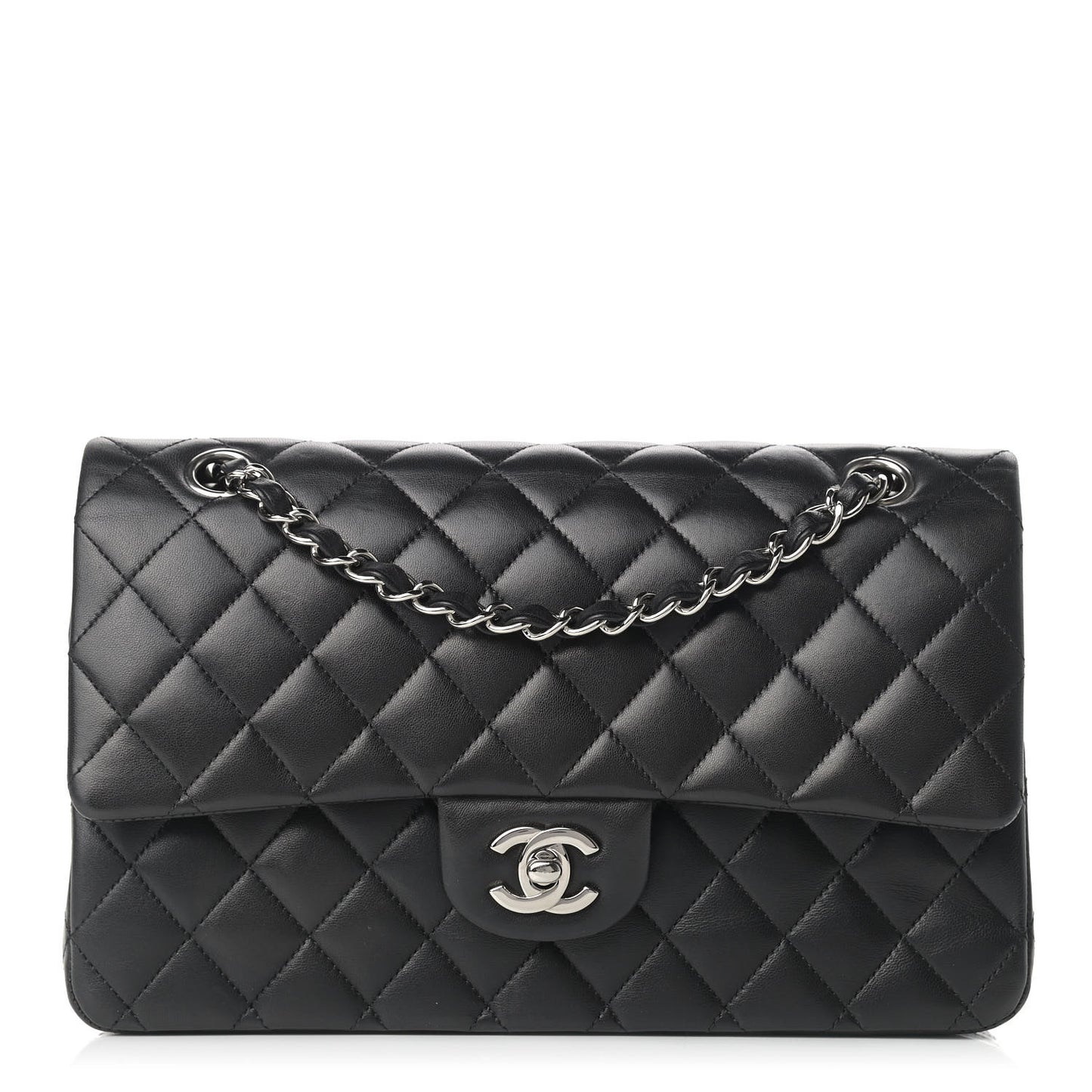 Lambskin Quilted Medium Double Flap Black