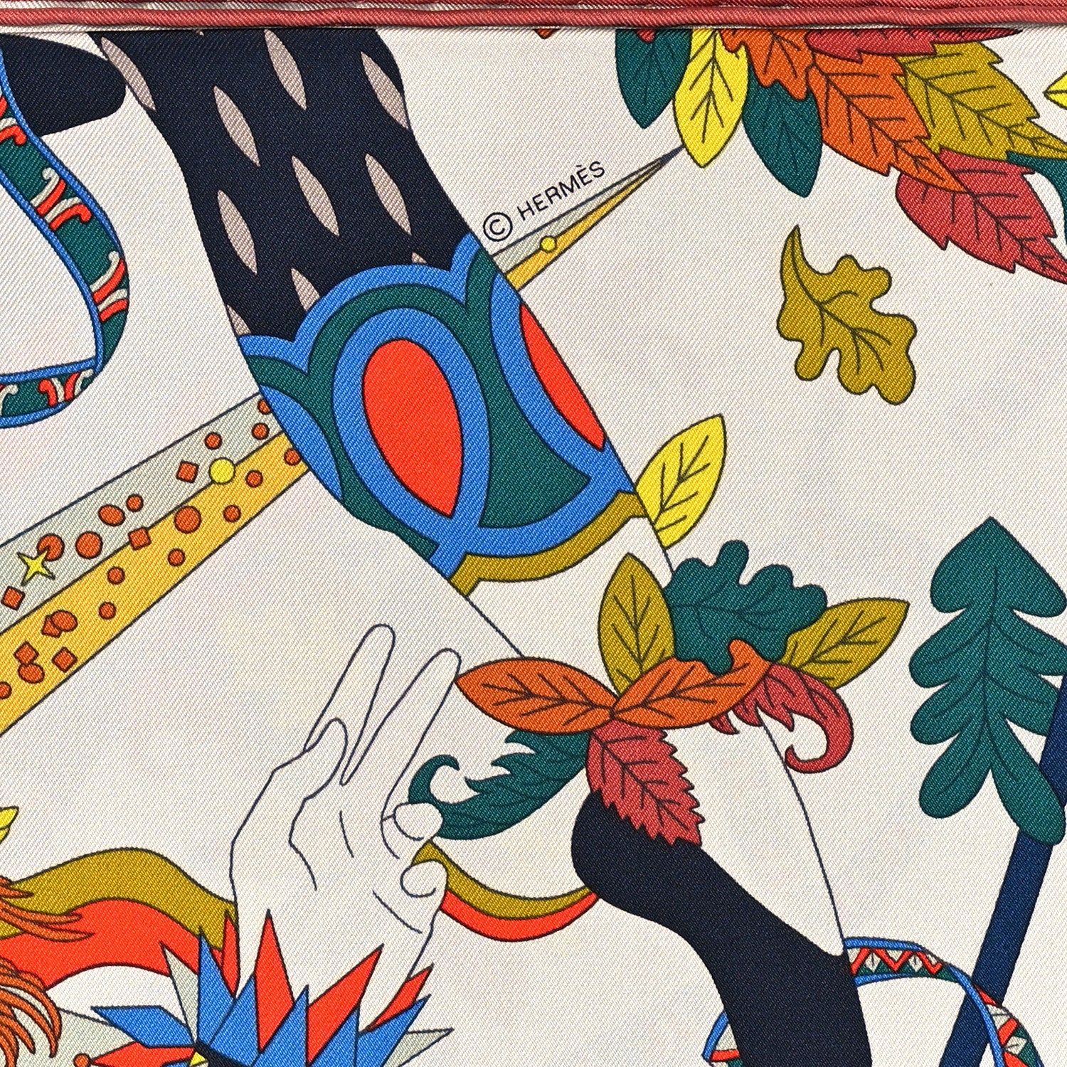 Hermes Silk Twill La Sacre Des Saisons Scarf 90 Craie Jaune Soleil 4 of 5