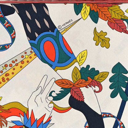 Hermes Silk Twill La Sacre Des Saisons Scarf 90 Craie Jaune Soleil 4 of 5