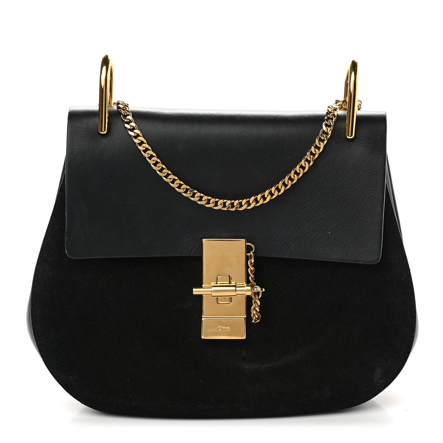 Chloe Suede Smooth Calfskin Drew Shoulder Bag Black 1 of 7