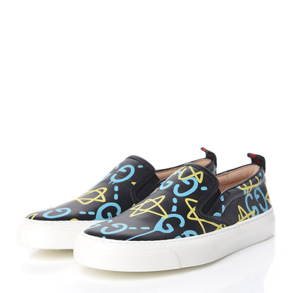 Gucci Calfskin GucciGhost Print Womens Slip On Sneakers 34.5 Black New Acquamarine 3 of 10