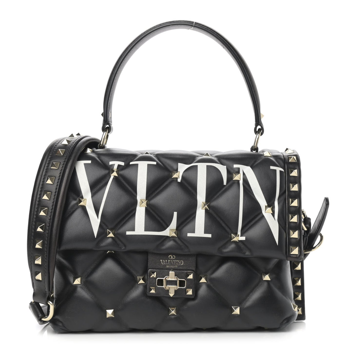 Lambskin VLTN Print Candystud Top Handle Bag Black
