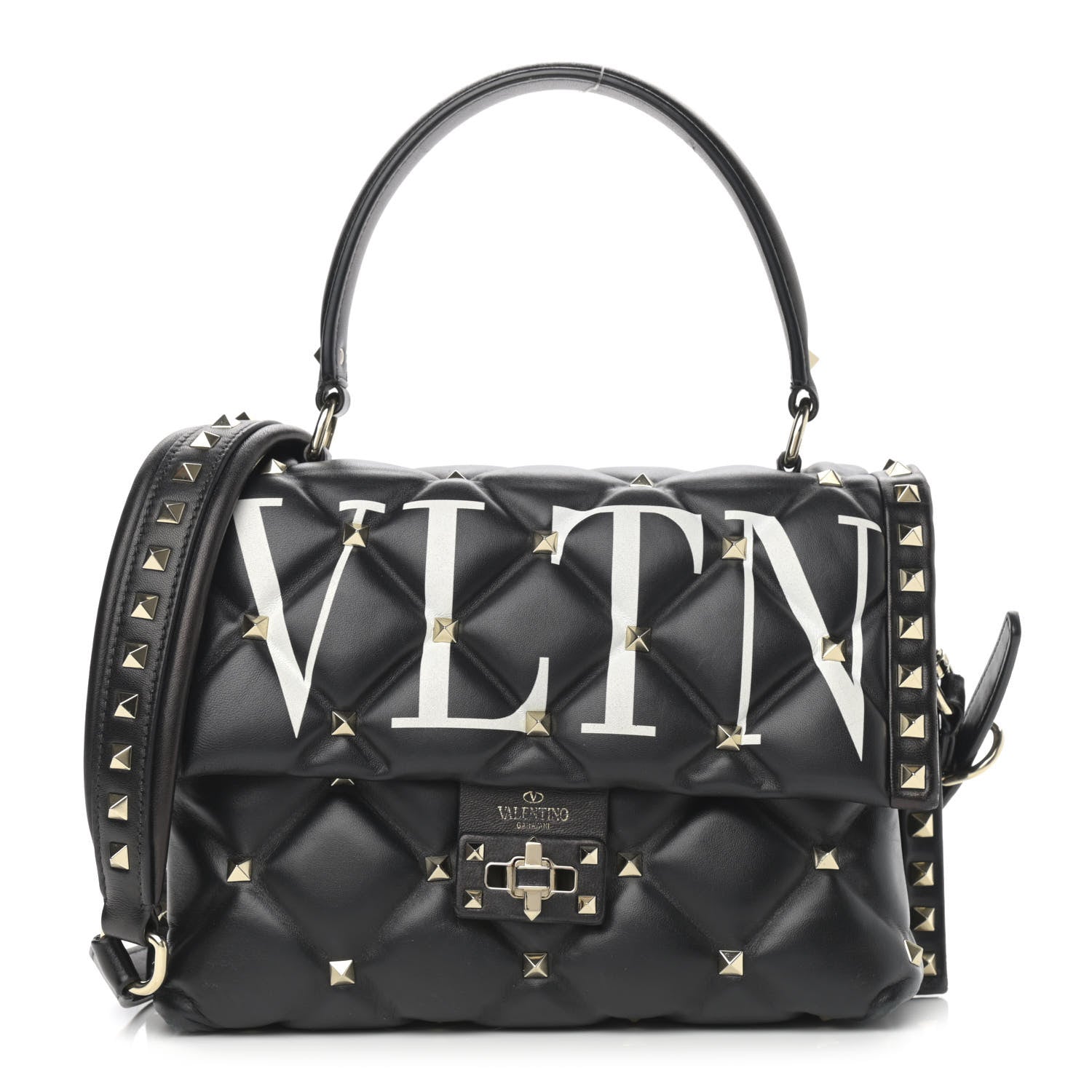 Valentino Garavani Lambskin VLTN Print Candystud Top Handle Bag Black 1 of 12