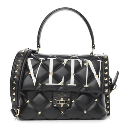 Valentino Garavani Lambskin VLTN Print Candystud Top Handle Bag Black 1 of 12