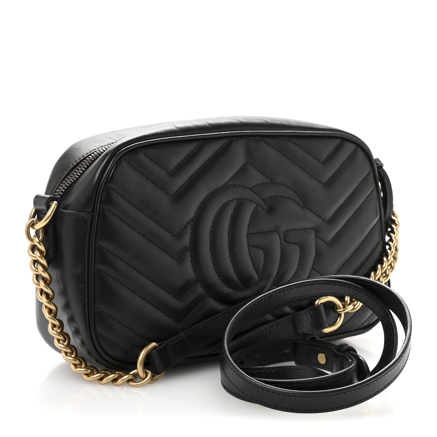 Gucci Calfskin Matelasse Small GG Marmont Chain Shoulder Bag Black 3 of 13