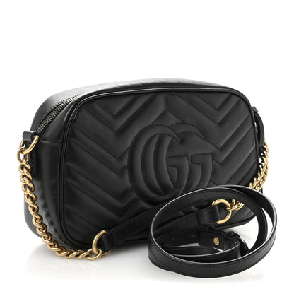 Gucci Calfskin Matelasse Small GG Marmont Chain Shoulder Bag Black 3 of 13