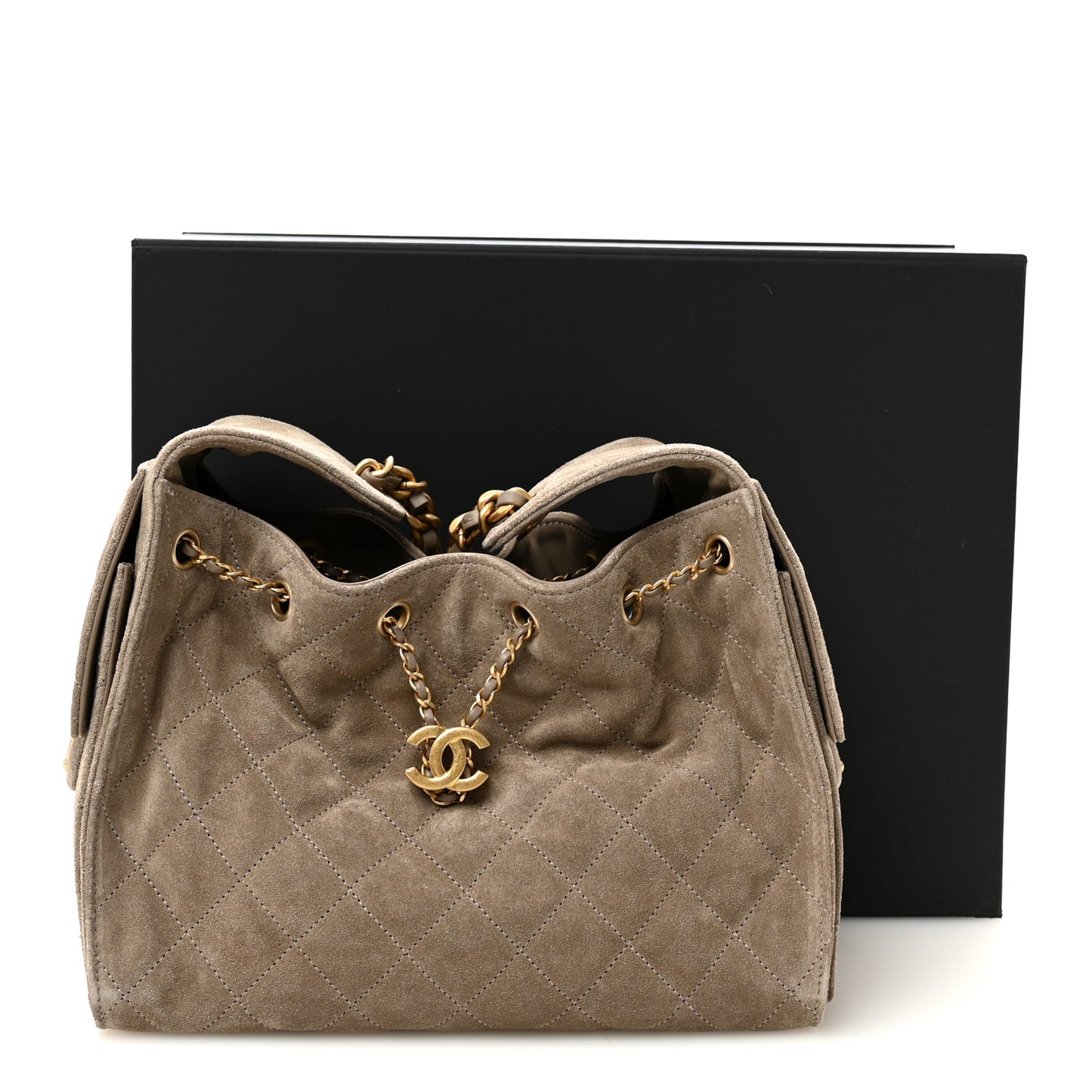 Suede Quilted Small Chanel 25 Handbag Dark Grey
