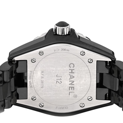 Chanel Stainless Steel Ceramic Diamond 33mm J12 Quartz Watch Black 4 of 4