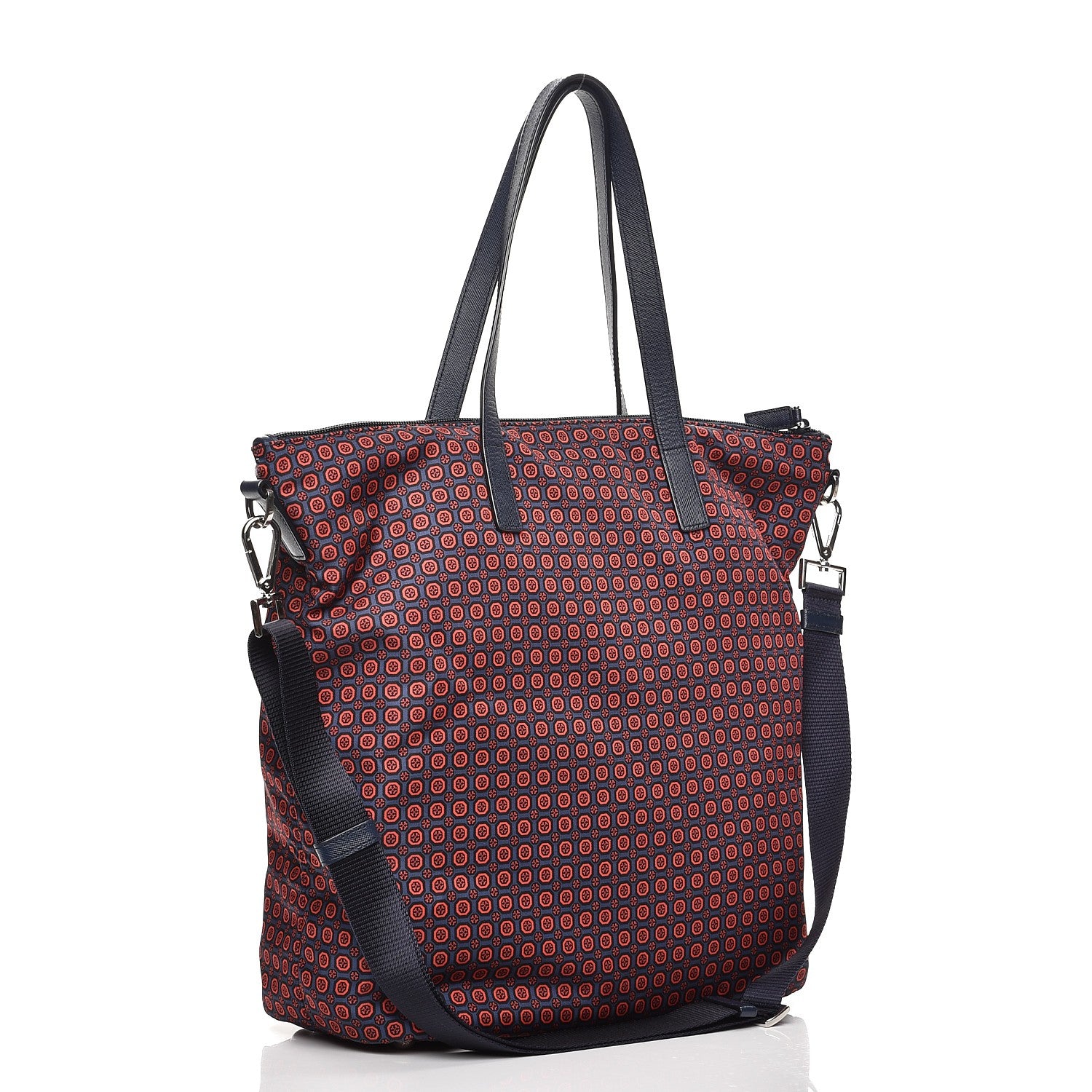 Prada Tessuto Nylon Saffiano Media Print Tote Rosso 3 of 8