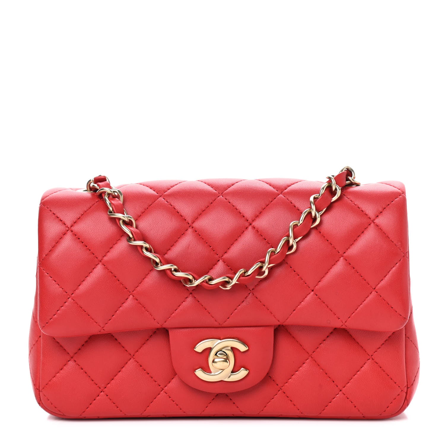 Chanel Lambskin Quilted Mini Rectangular Flap Red 1 of 8