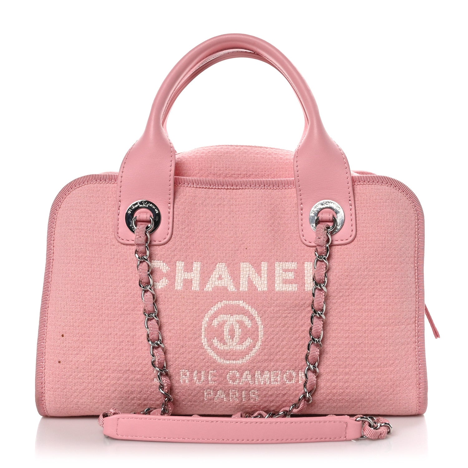Chanel Canvas Deauville Small Bowling Bag Pink 1 of 10