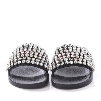 Gucci Calfskin Crystal Embellished Web Slide Sandals 34 Blue Red 2 of 9
