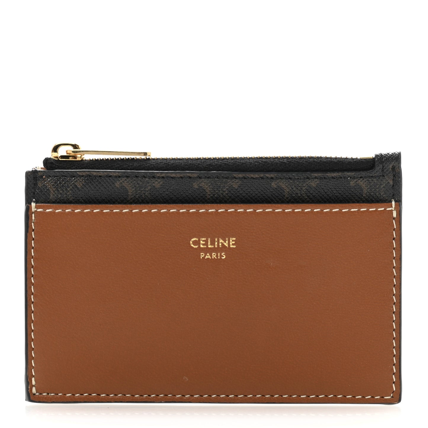 Triomphe Canvas Zipped Card Holder Tan